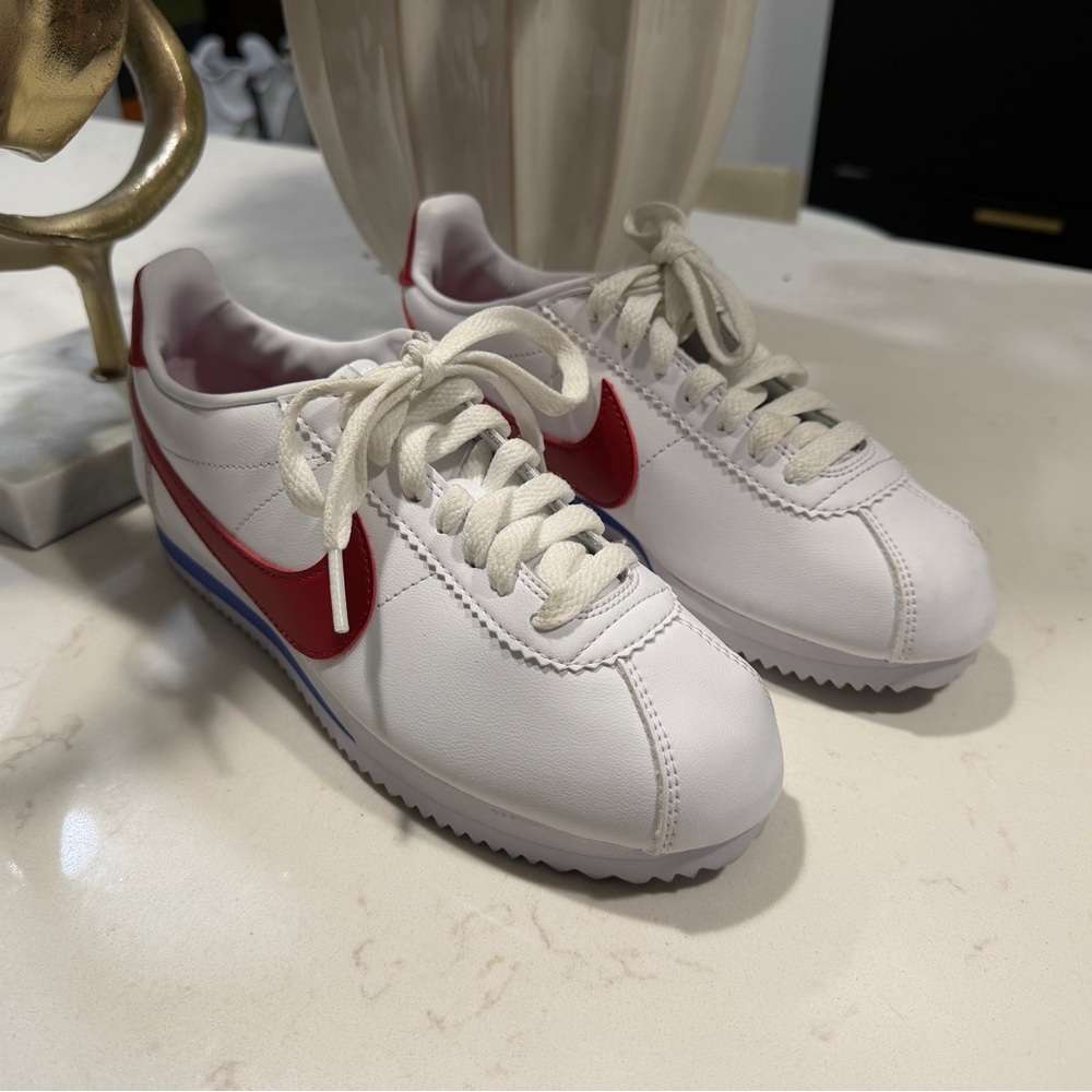 Nike Cortez Classic Leather White Red Blue Sneakers Size 6